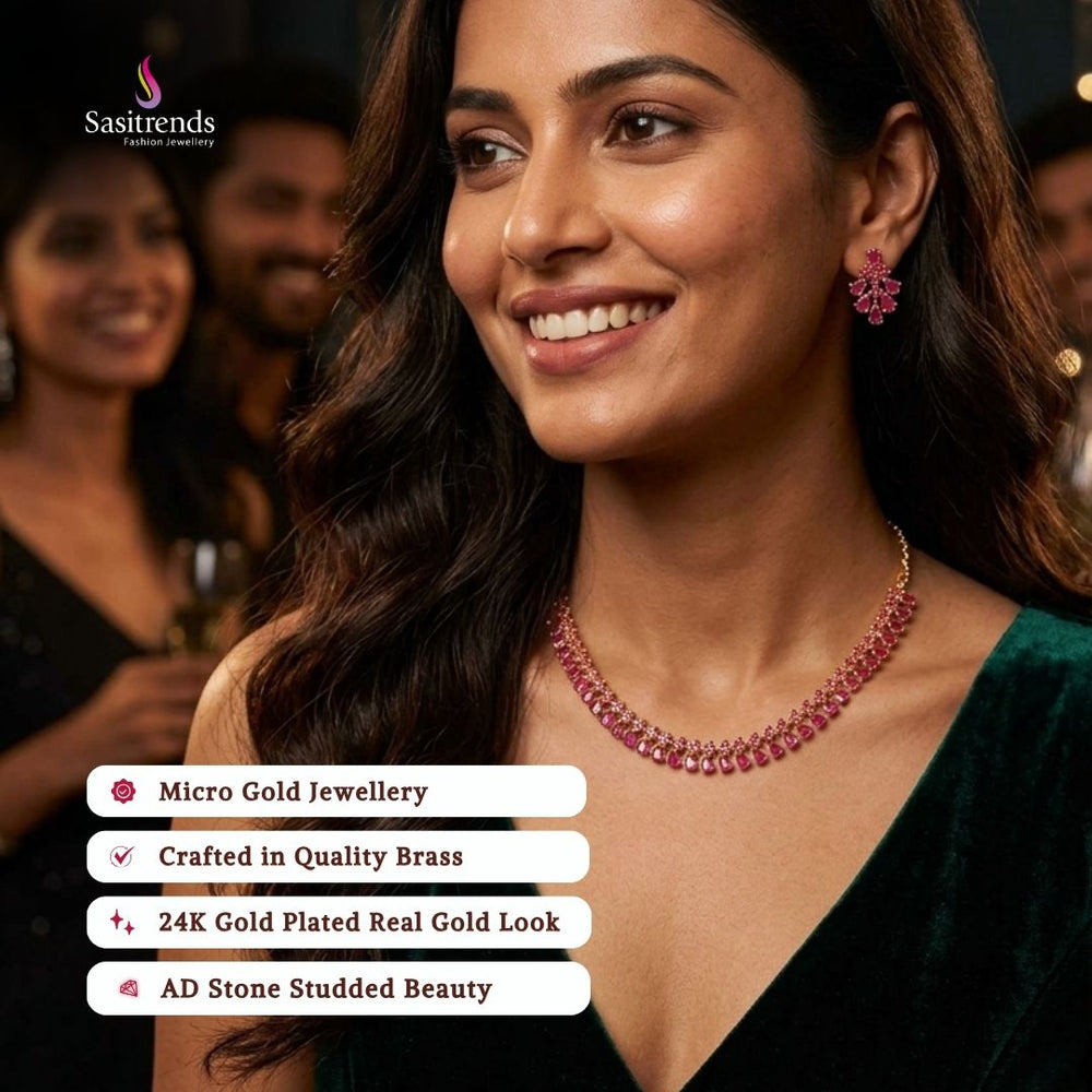 Guaranteed Micro gold plated AD stone necklace set model image - Sasitrends