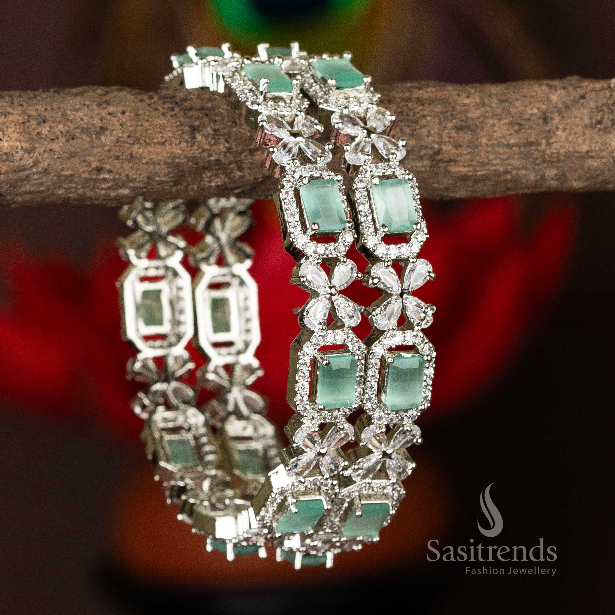 Exquisite peacock motif bangle in size 2.4 with American diamond multicolored stones