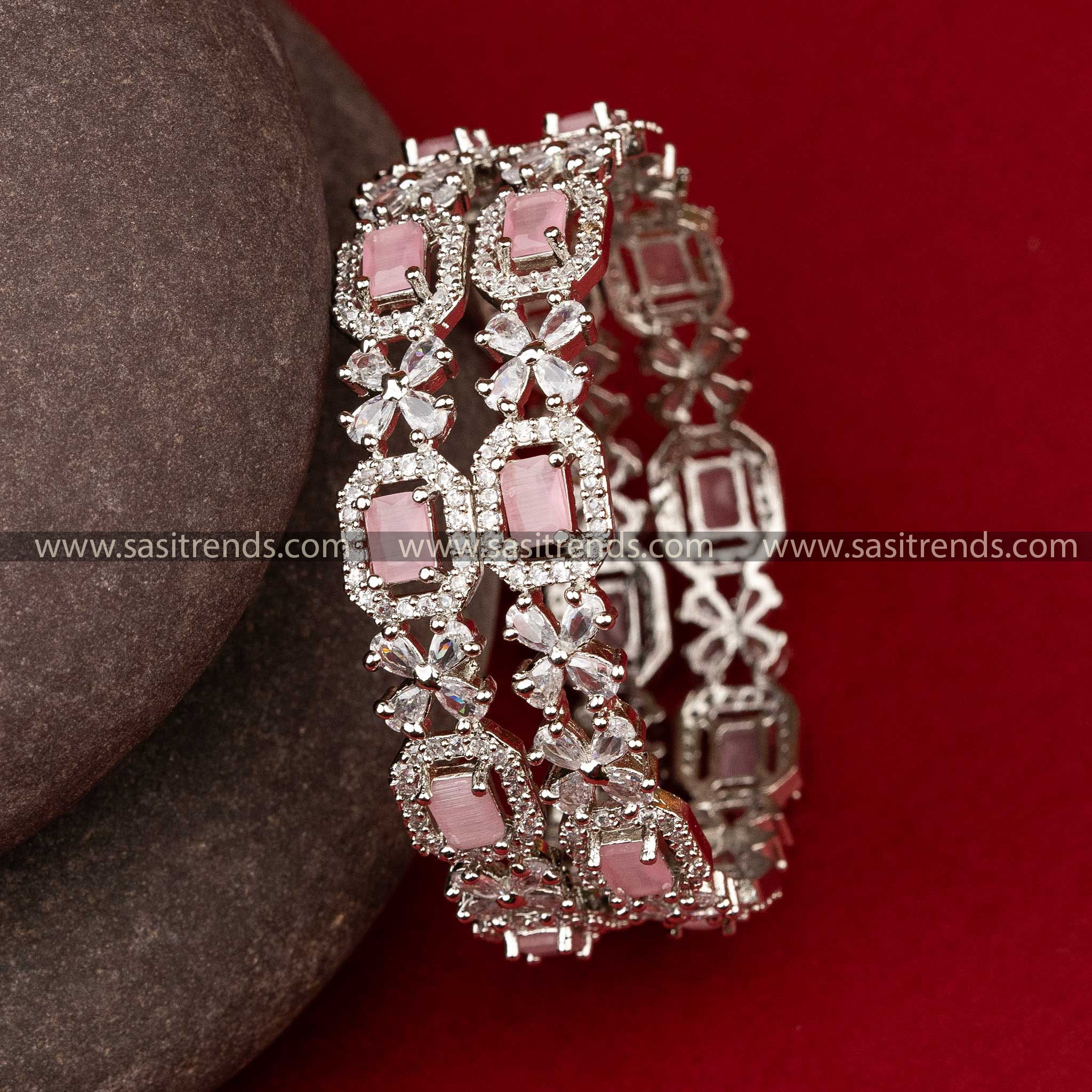 Bridal Elegance Pink AD Rhodium Silver Bangles Sasitrends Online Shopping