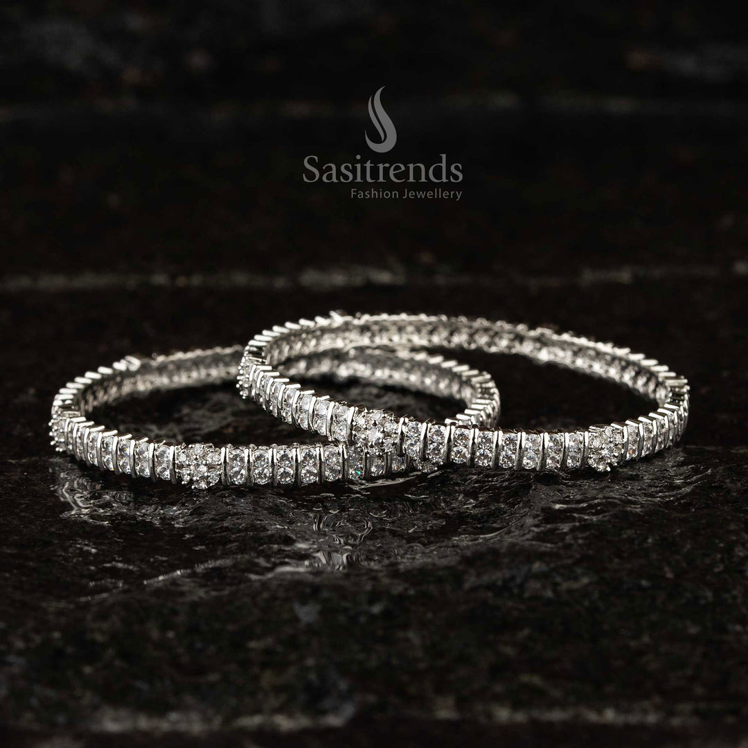 Gorgeous Round Bangles With American Diamond Studded Floral Patterns, Exquisite Party Wear Jewellery For Women Ideal For Traditional And Contemporary Outfits – Sasitrends