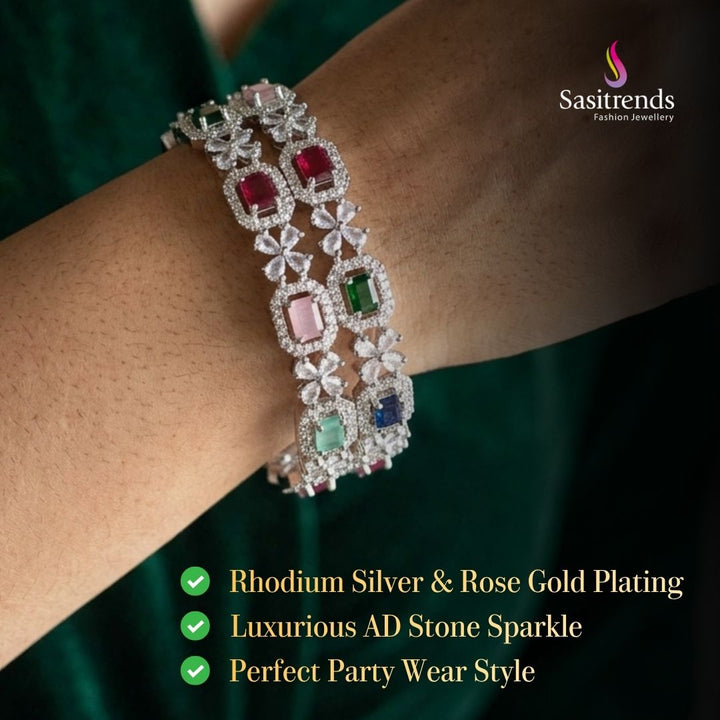 Party wear rhodium silver rose gold plated american diamond bangles - Sasitrends