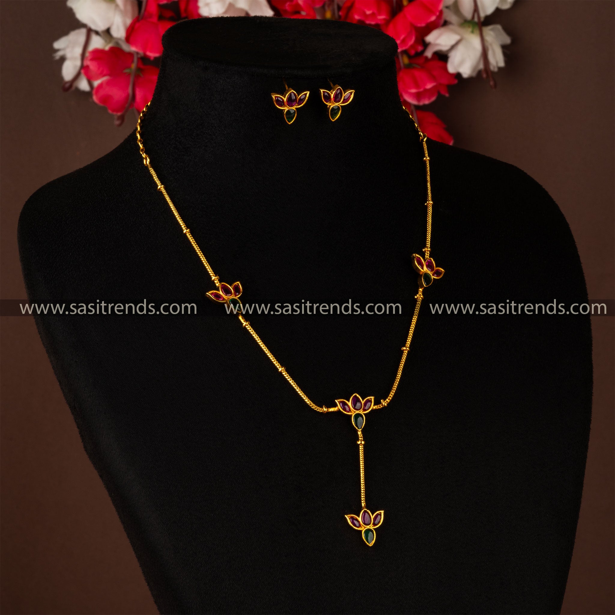 Premium Temple Matte Gold Plated Exquisite Lotus Designer Jewellery Set ...