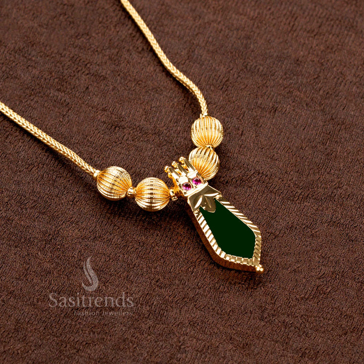 Heritage-style micro gold plated green Nagapadam Palakka necklace with intricate details and an adjustable chain, enhancing the elegance of ethnic wear - Sasitrends