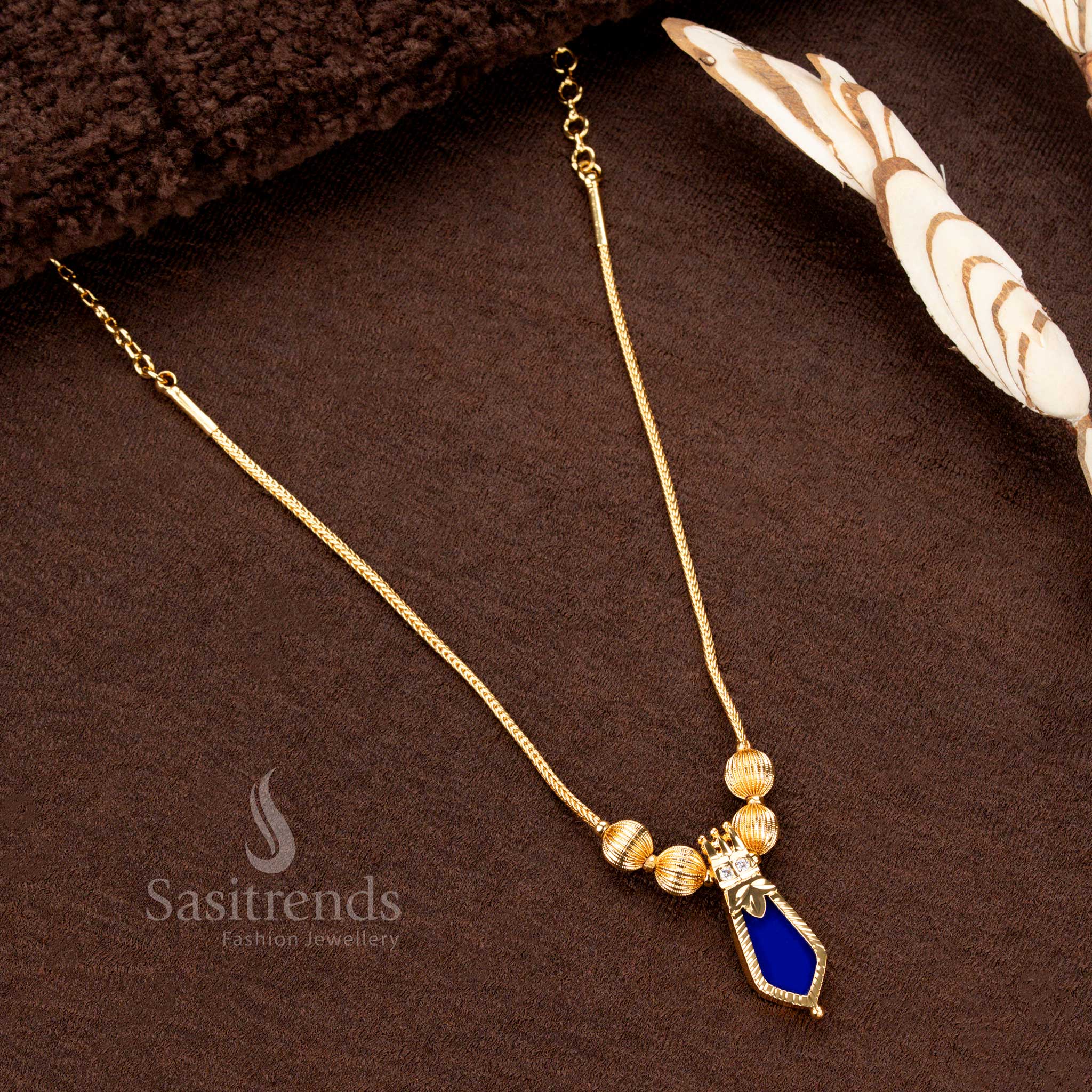 Classic one gram micro gold plated Blue Nagapadam Palakka necklace, a signature piece of Kerala traditional jewellery ideal for weddings and cultural events - Sasitrends
