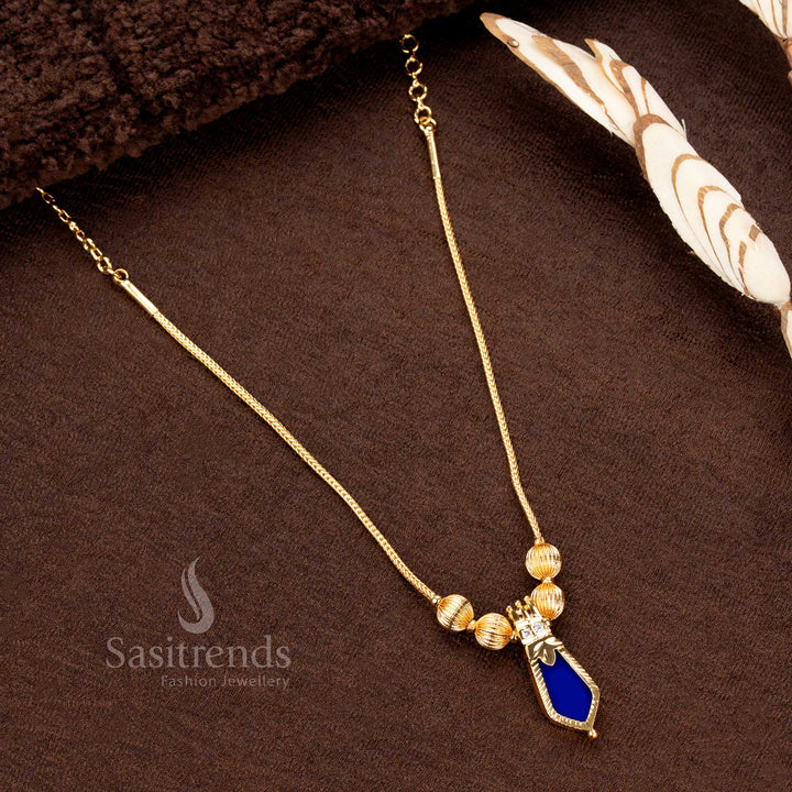 Classic one gram micro gold plated Blue Nagapadam Palakka necklace, a signature piece of Kerala traditional jewellery ideal for weddings and cultural events - Sasitrends