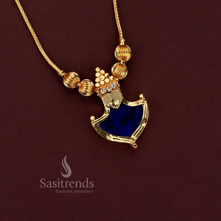 One Gram 24K Micro Gold Plated Kerala Palakka Pendant Necklace with Blue Palakka and Triangular Golden Balls - Sasitrends