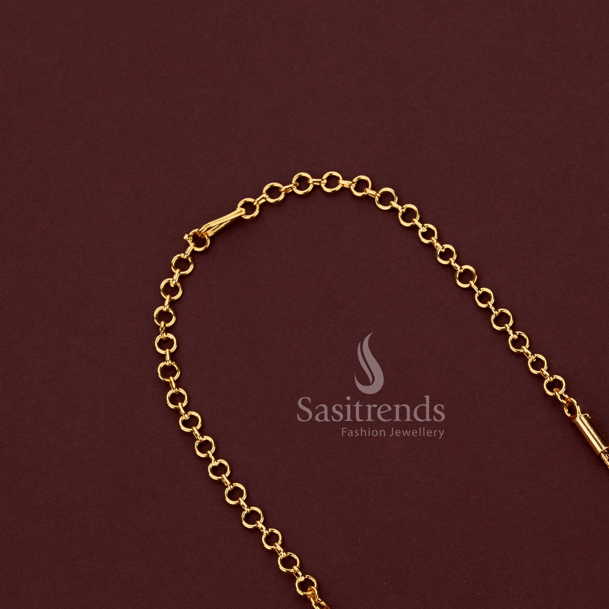 One Gram 24K Micro Gold Plated Kerala Palakka Pendant Necklace with Blue Palakka and Triangular Golden Balls - Sasitrends