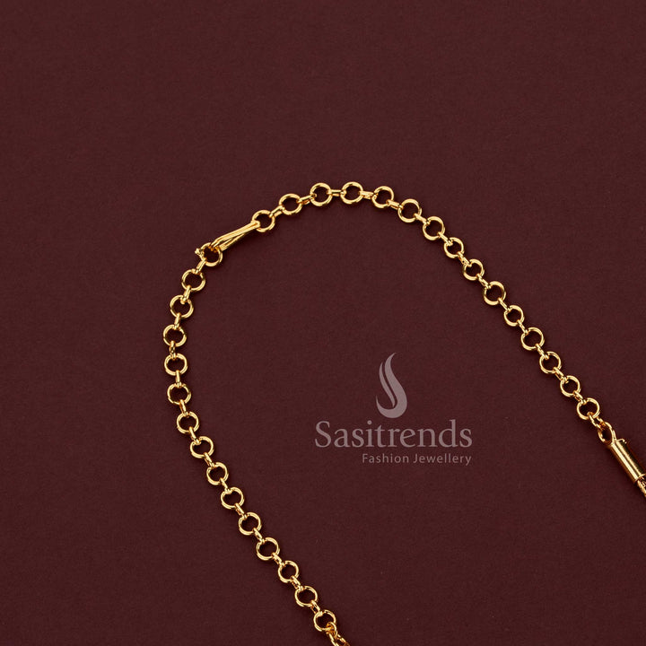 One Gram 24K Micro Gold Plated Kerala Palakka Pendant Necklace with Blue Palakka and Triangular Golden Balls - Sasitrends