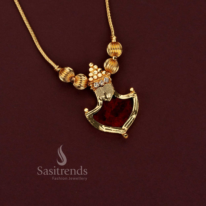 One Gram 24K Micro Gold Plated Kerala Palakka Pendant Necklace with Red Palakka and Triangular Golden Balls - Sasitrends