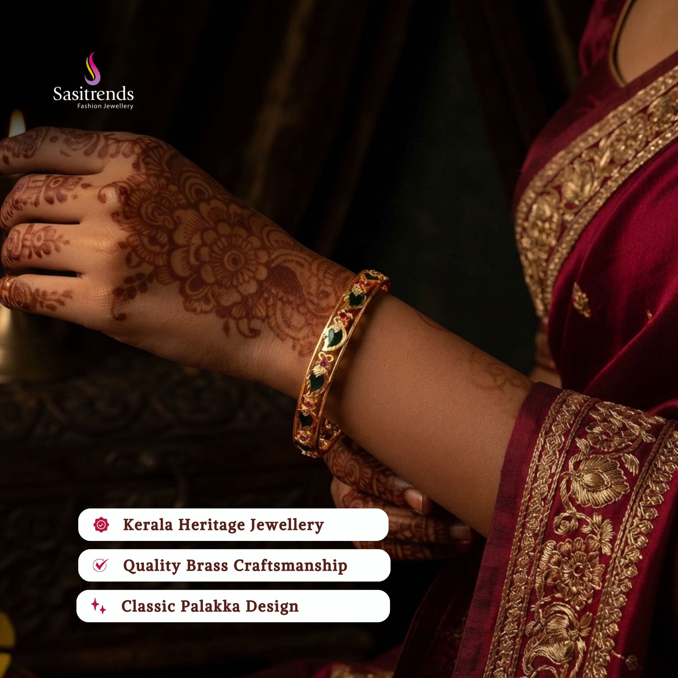 Guaranteed kerala style Micro gold plated AD stone palakka bangles - Sasitrends