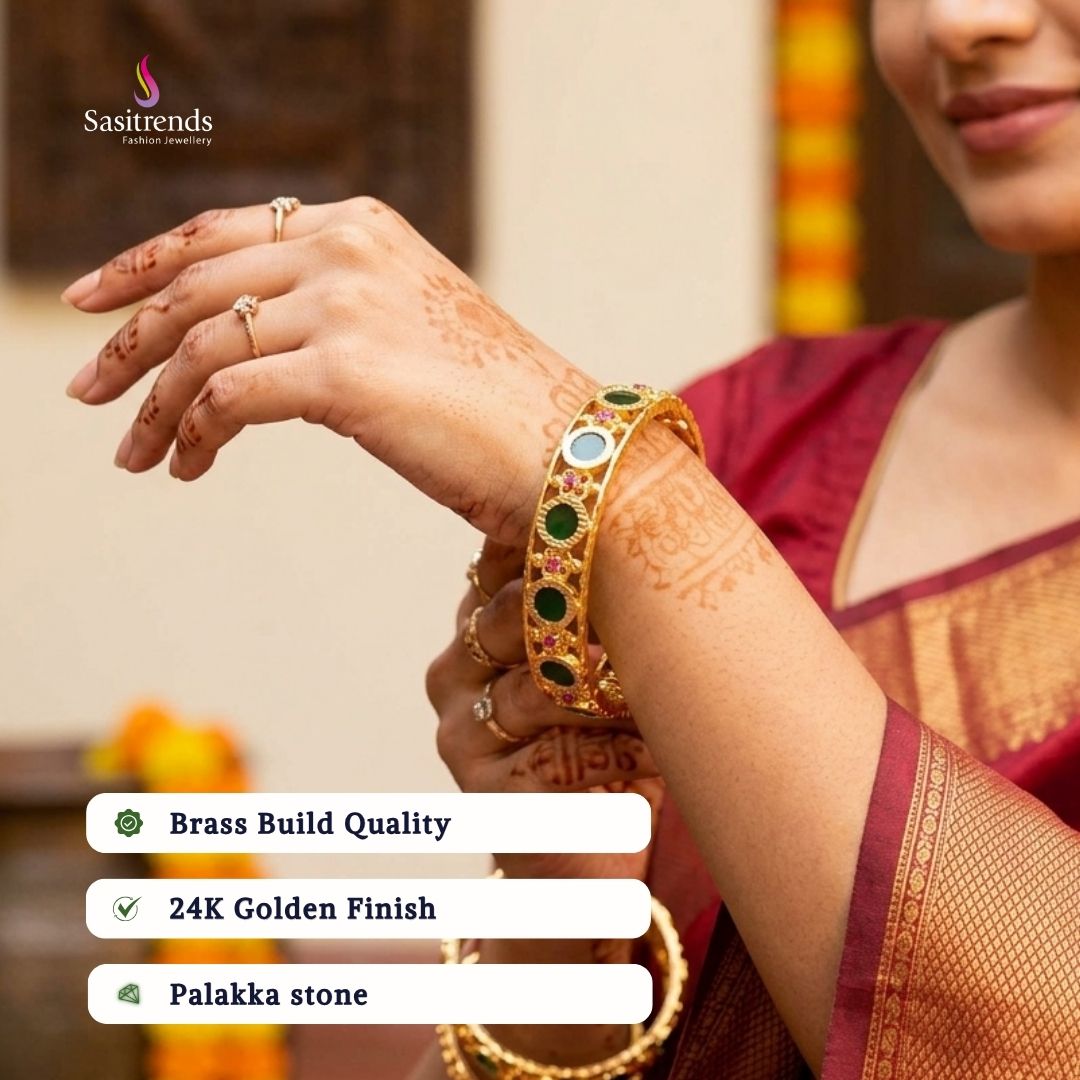 Guaranteed kerala style Micro gold plated AD stone palakka bangles - Sasitrends