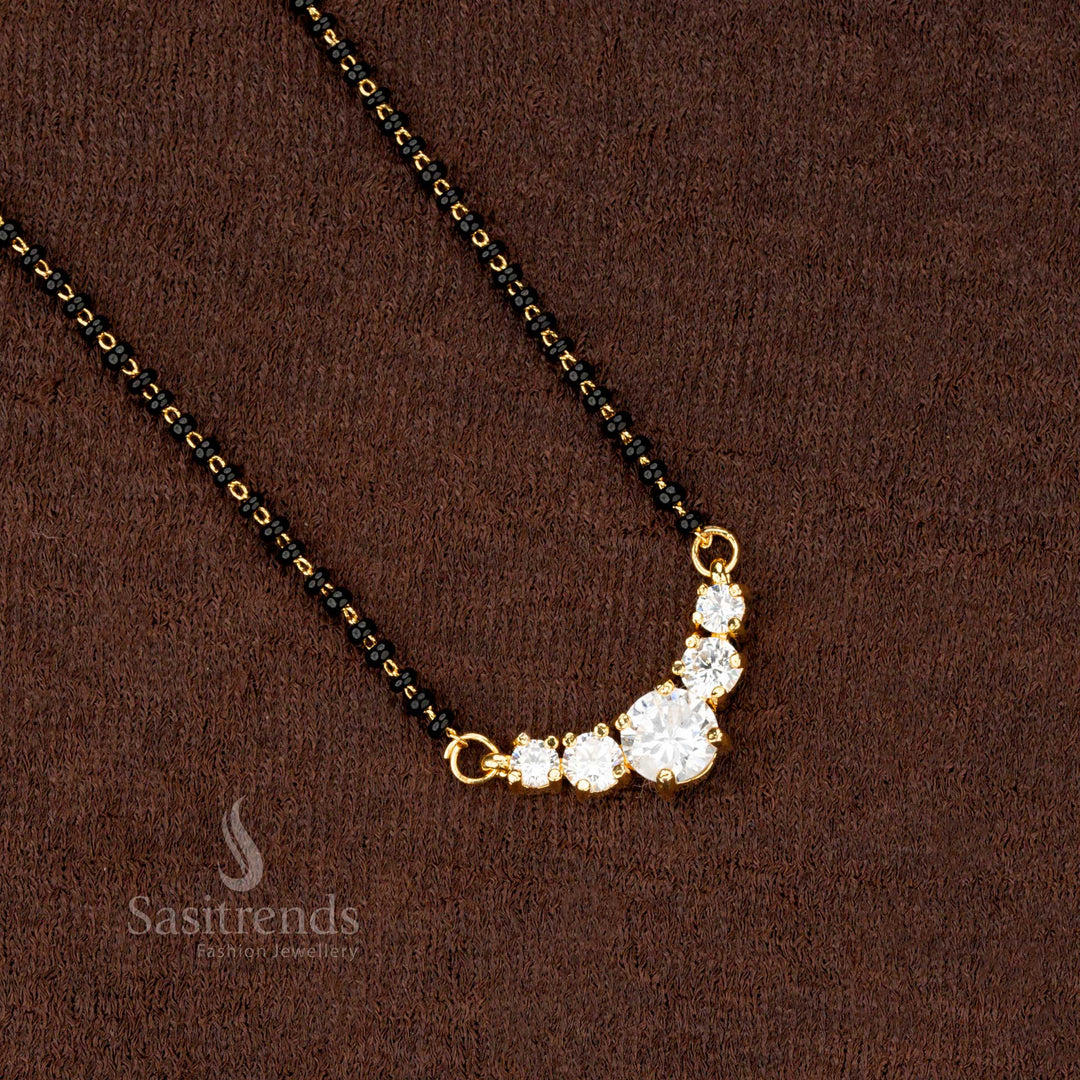 American Diamond Pendant Necklace Mangalsutra with Black Beads Sasitrends