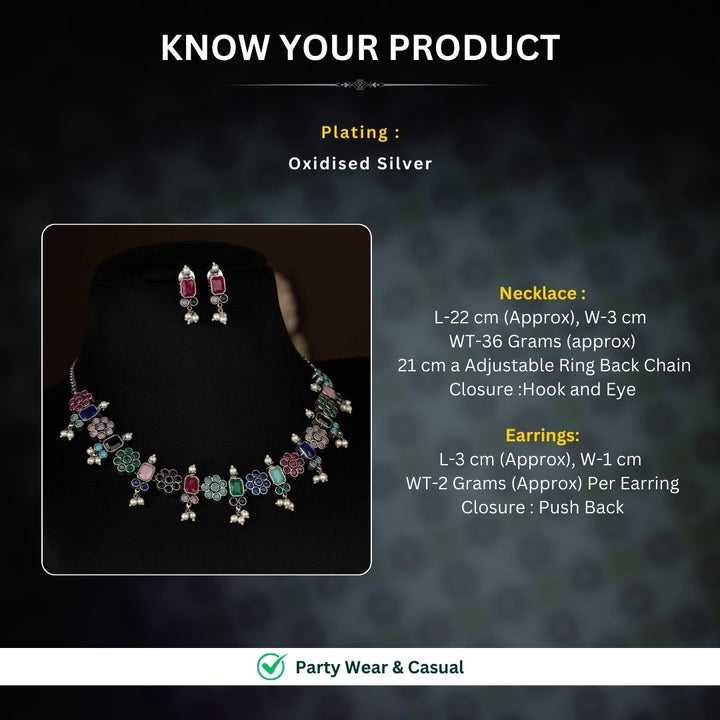 Oxidised Silver plated Necklace jewellery set measurement Image - Sasitrends
