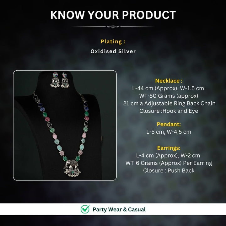 Oxidised Silver plated necklace jewellery set measurement image - Sasitrends
