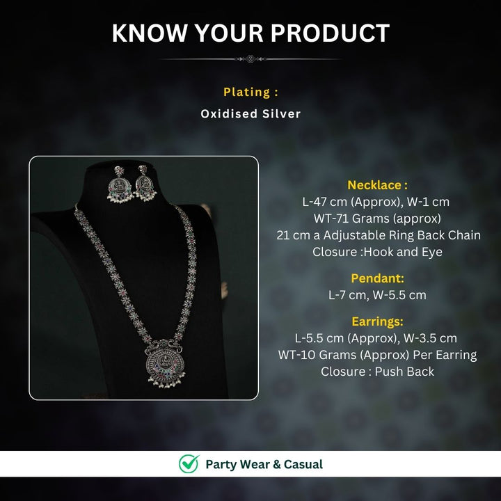 Oxidised Silver plated necklace jewellery set measurement image - Sasitrends