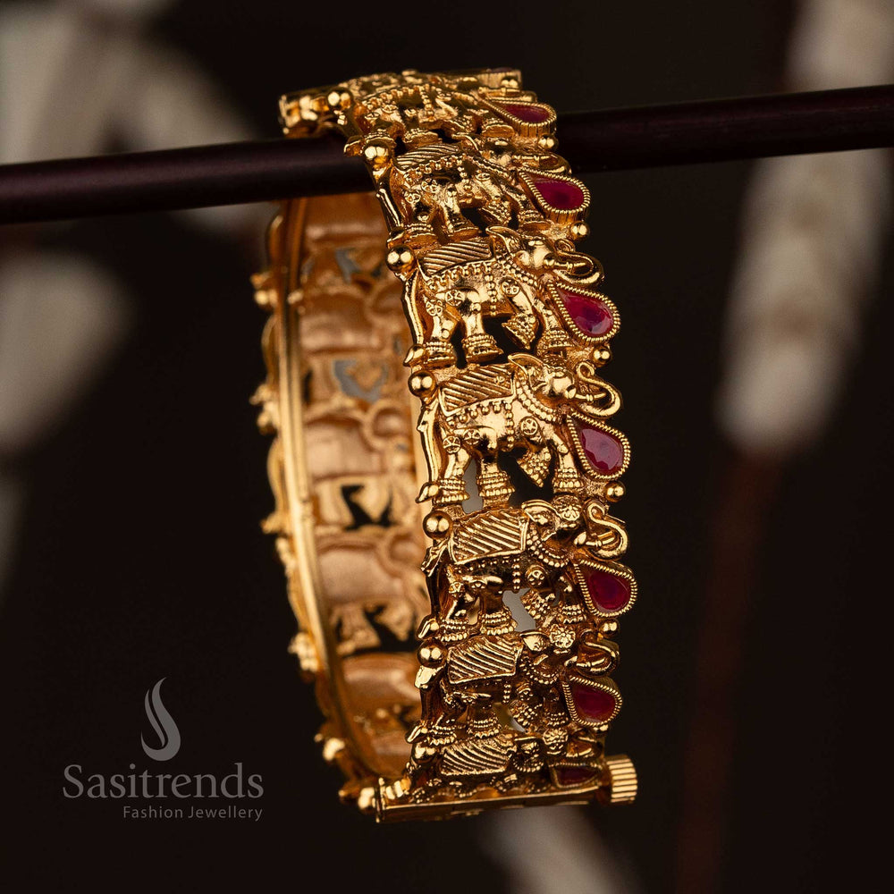 Ruby Antique Gold Tone Temple Kada Bangles Openable Elephant Motif Sasitrends Online 