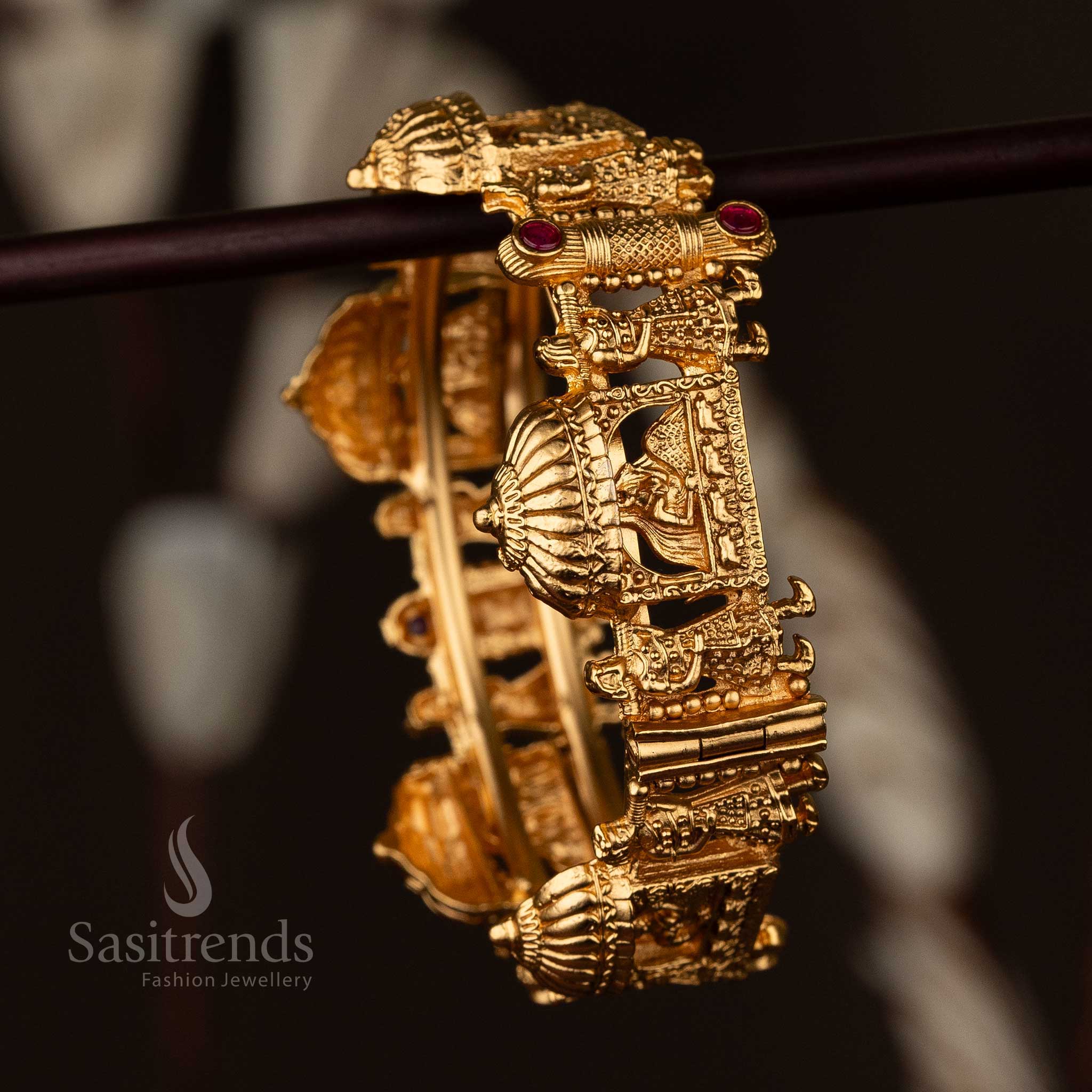 Ruby Antique Gold Tone Temple Kada Bangles Openable Elephant Motif Sasitrends Online 