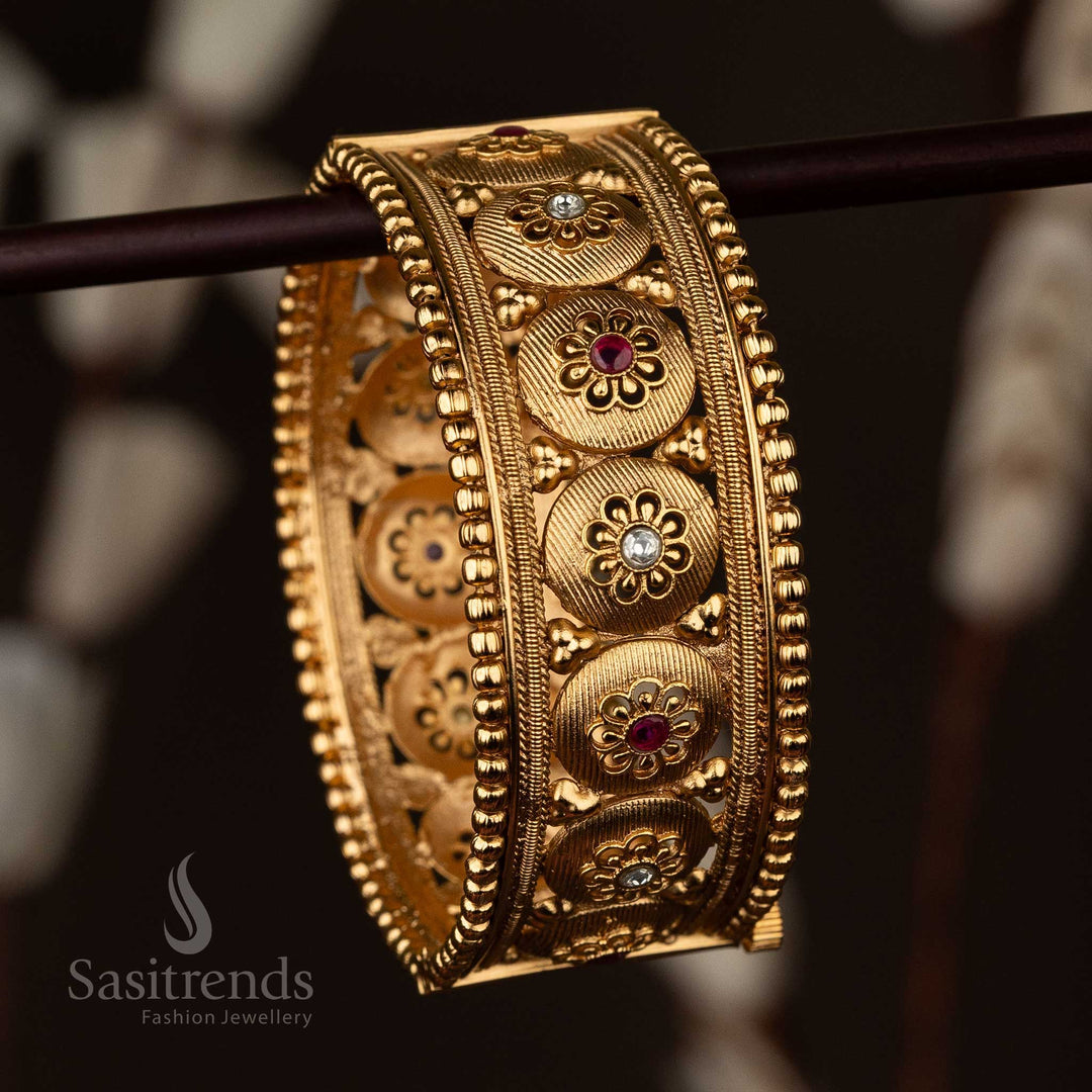 Trendy Bridal Antique Gold Plated Temple Kada Bangle Online