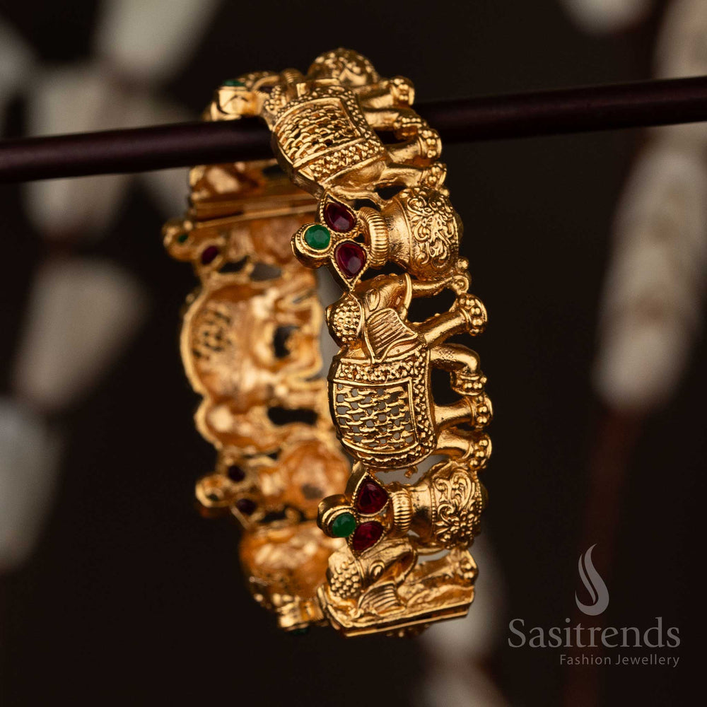 Diwali Special Matt Gold Plated Ruby Green Elephant Motif Openable Kada Bangle Sasitrends Online Shopping