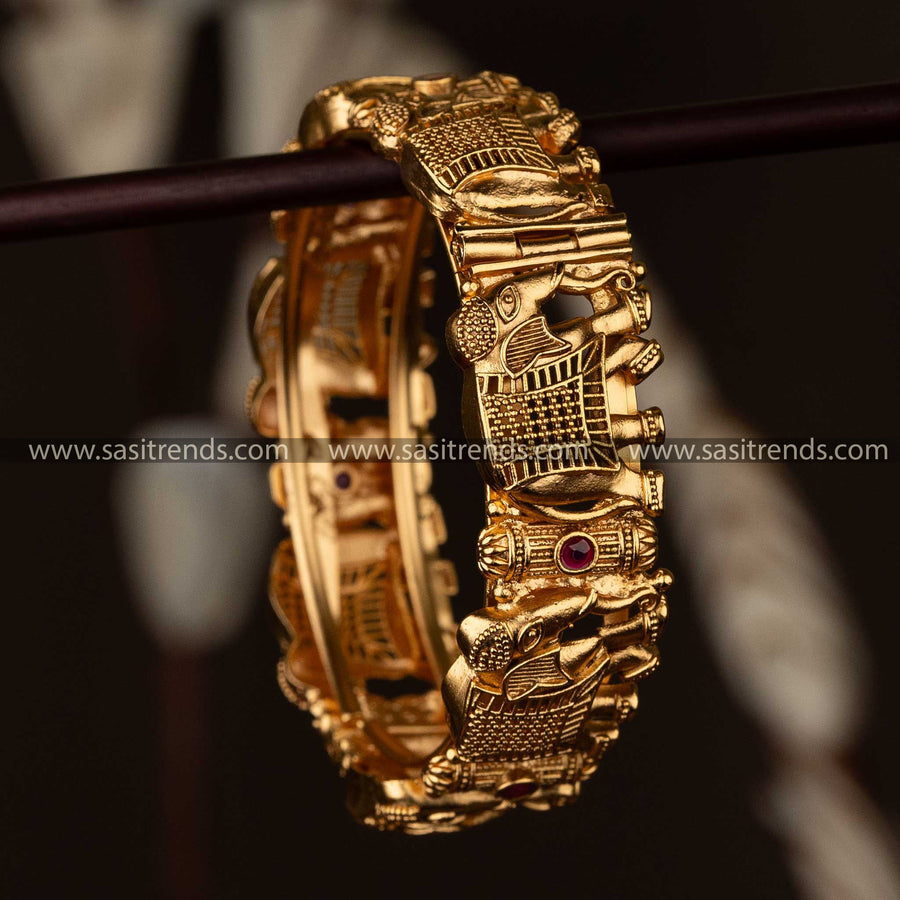 Stunning Bridal Antique Gold Plated Temple Kada Bangles with Ruby
