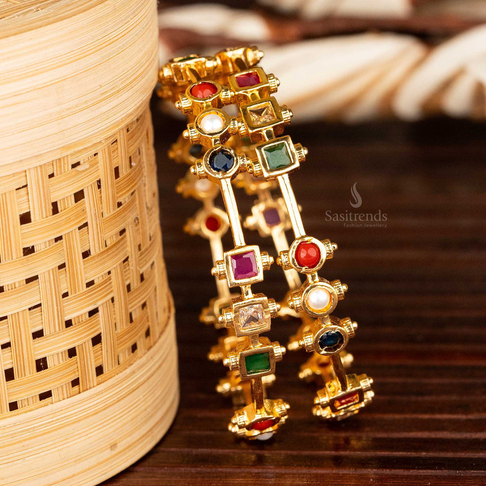 Guaranteed micro gold plated round and square shaped ad stone studded bangles sasitrends 