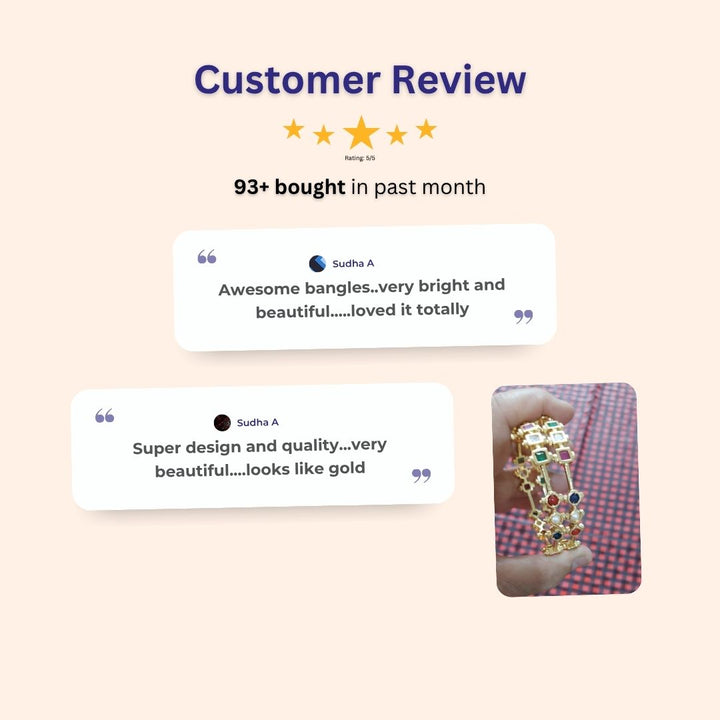 Guaranteed Micro gold plated AD stone bangles customer review image - Sasitrends