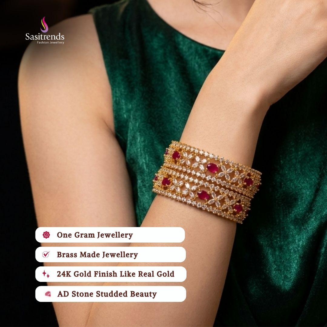 Guaranteed Micro gold plated AD stone bangles model image - Sasitrends