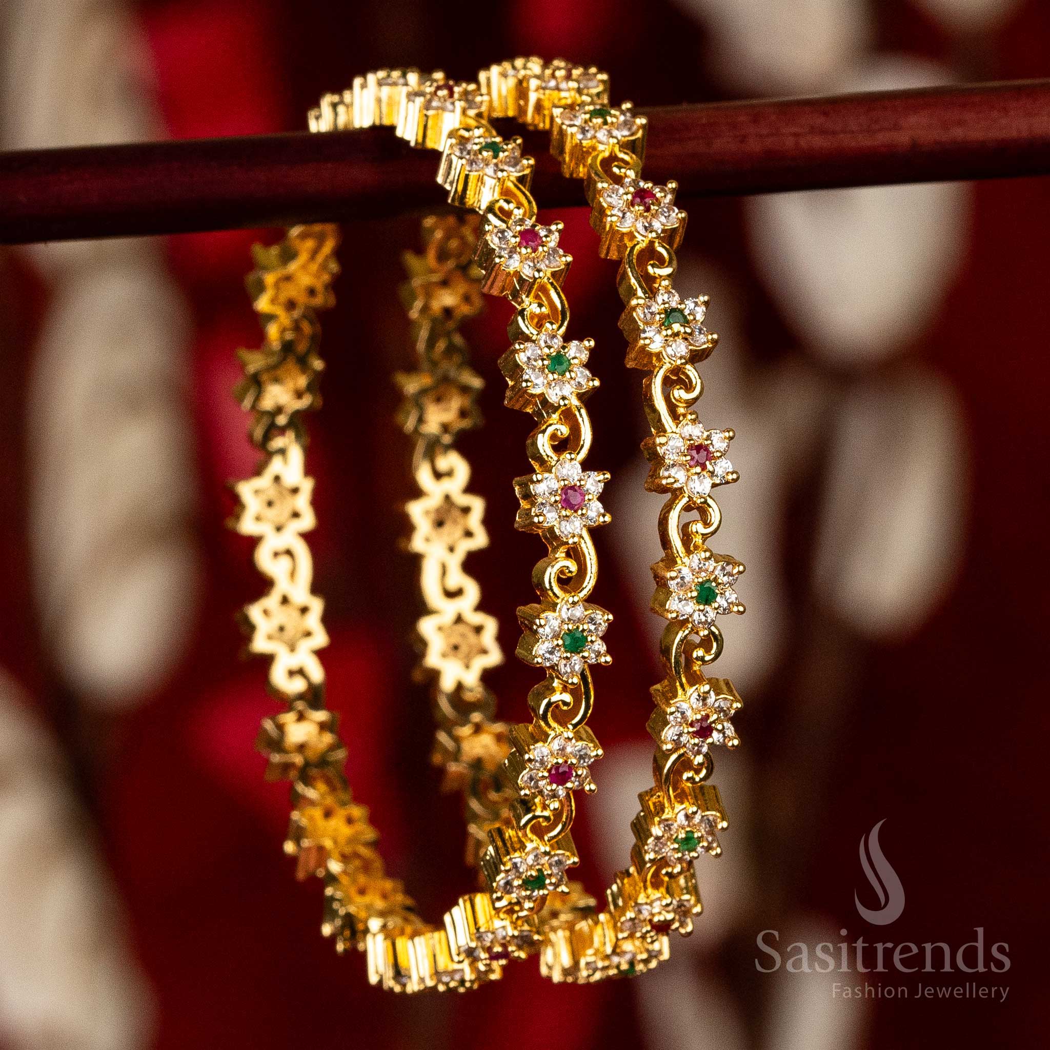 Guaranteed Starlight Splendor American Diamond Gold-Plated Bangles with Colorful Accents Sasitrends Online Shopping - Sasitrends