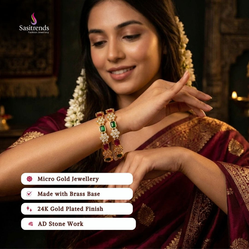 Guaranteed Micro gold plated AD stone bangles model image - Sasitrends