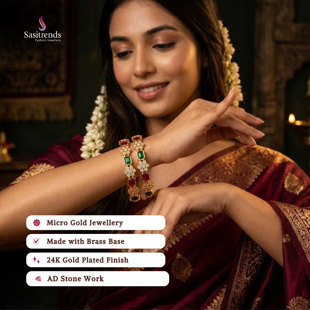 Guaranteed Micro gold plated AD stone bangles model image - Sasitrends