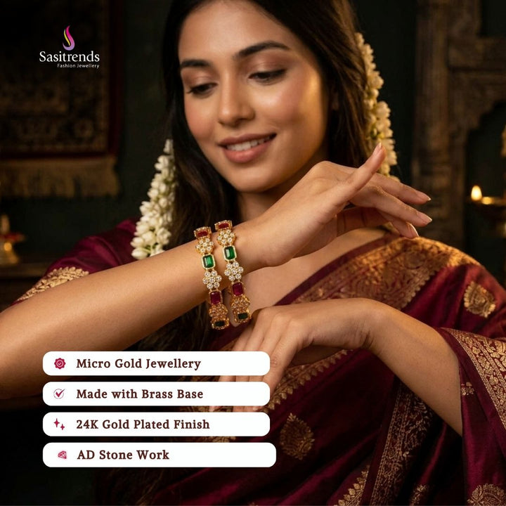 Guaranteed Micro gold plated AD stone bangles model image - Sasitrends