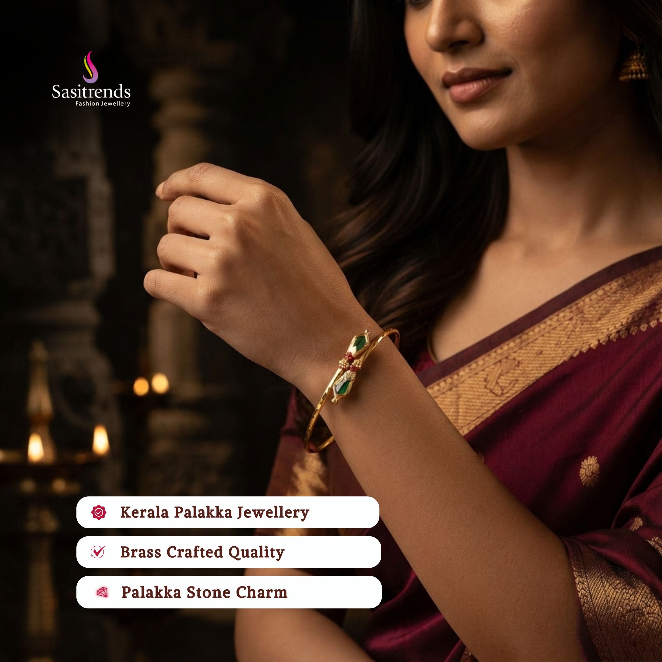 Guaranteed kerala style Micro gold plated AD stone palakka bangles - Sasitrends