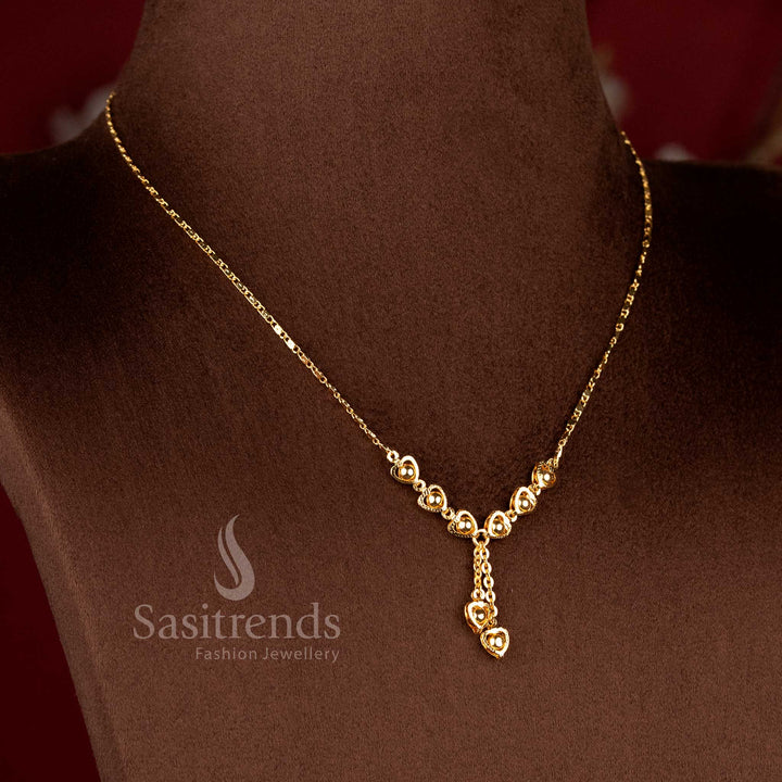 One Gram 24K Micro Gold Plated Heart Motif Hanging Drop Necklace - Sasitrends