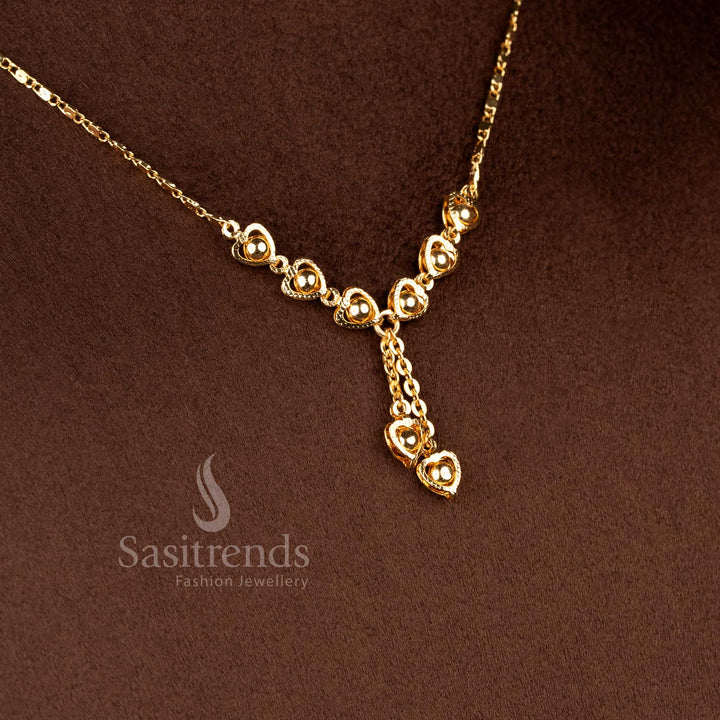 Elegant heart charm Y-drop necklace with cascading golden heart details - Sasitrends