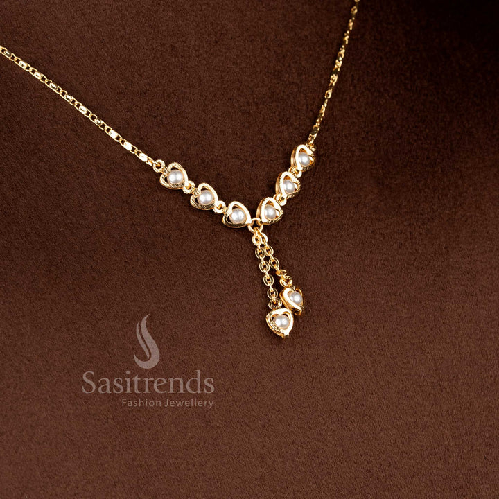 Elegant heart charm Y-drop necklace with cascading golden heart details - Sasitrends