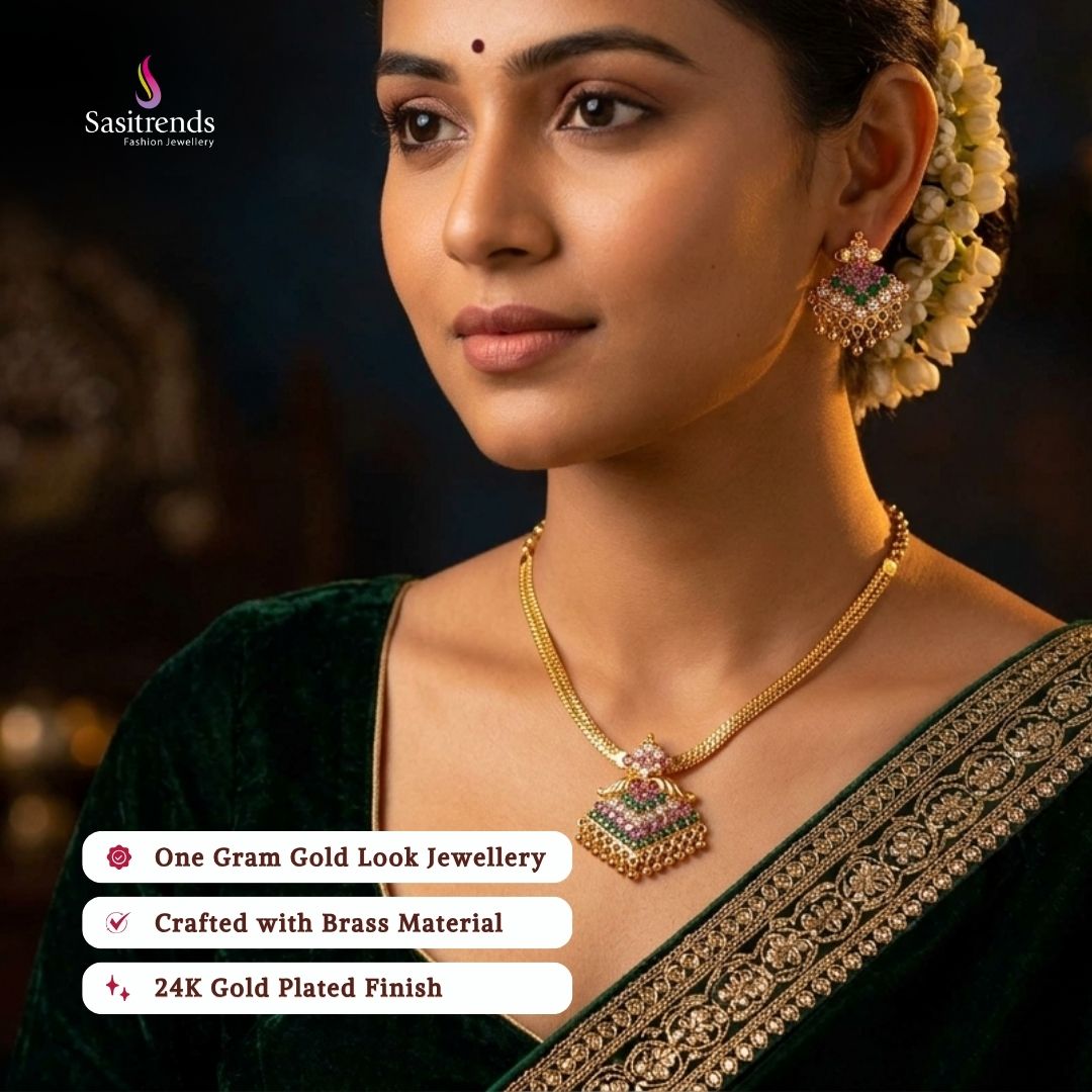 Guaranteed Micro gold plated AD stone neclace set model image - Sasitrends
