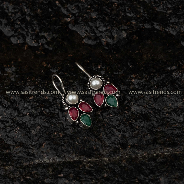 Trendy Traditional Oxidised Ruby Green AD Stone Stud Navarathiri Special Earrings Sasitrends