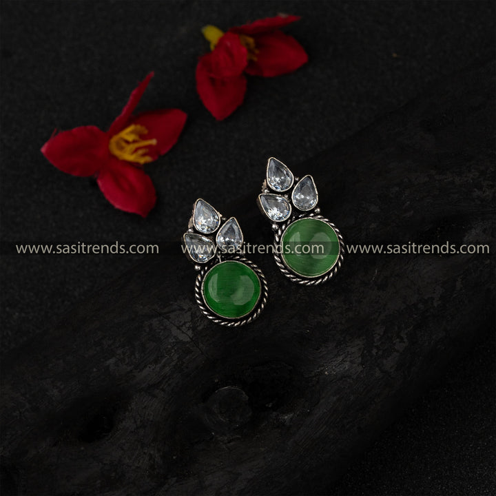 Round Stone Oxidised German Silver Earrings