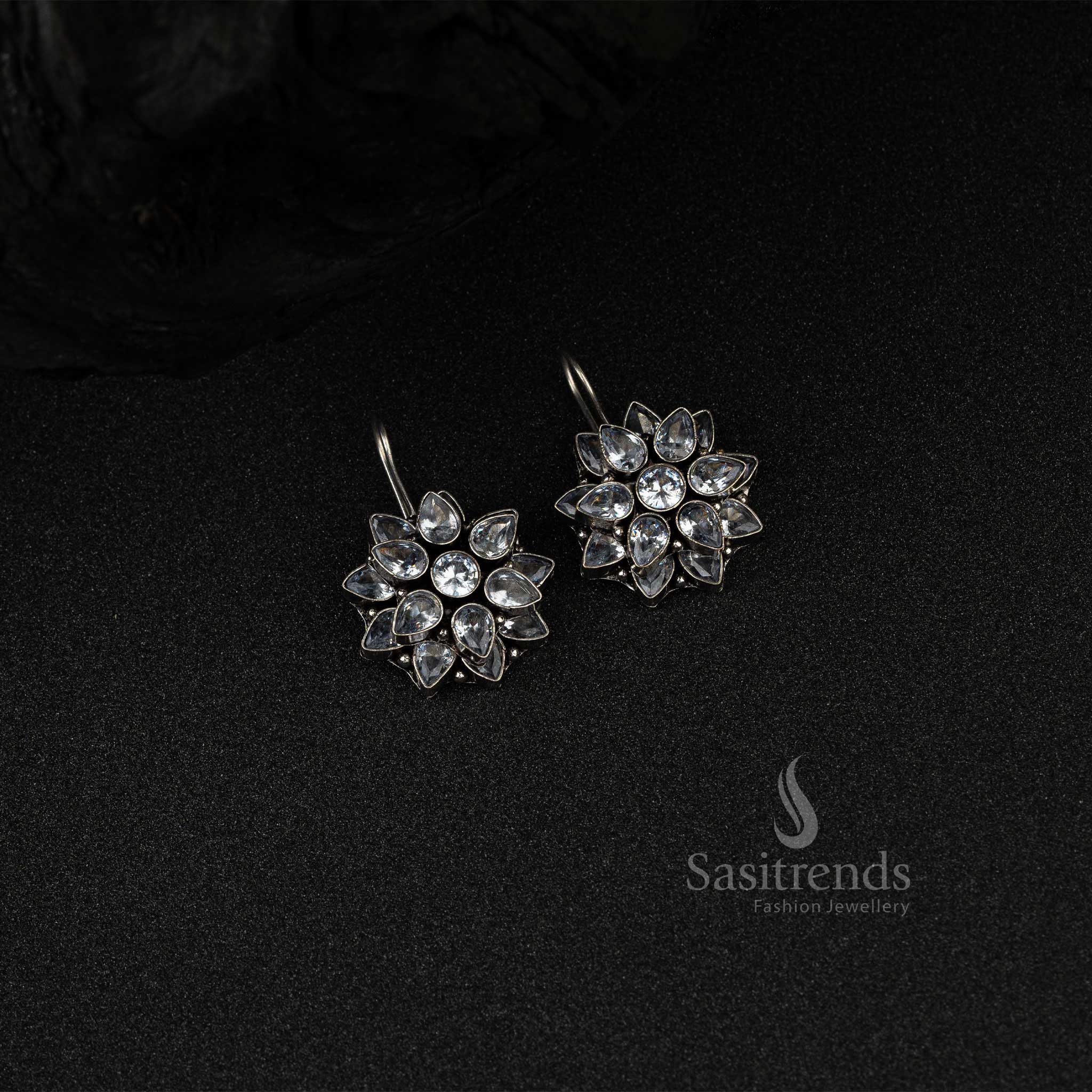 Latest Double layered Flower Pattern Oxidized German Silver Earrings