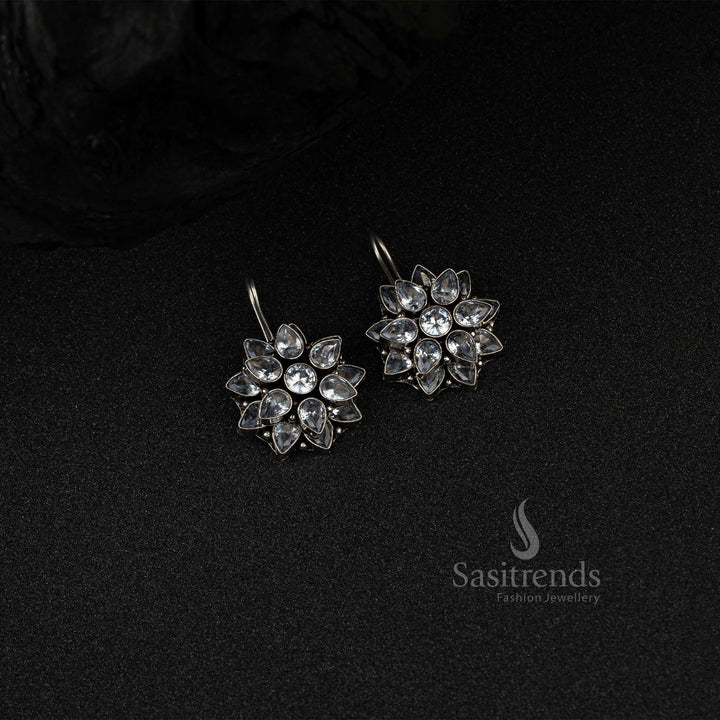 Latest Double layered Flower Pattern Oxidized German Silver Earrings