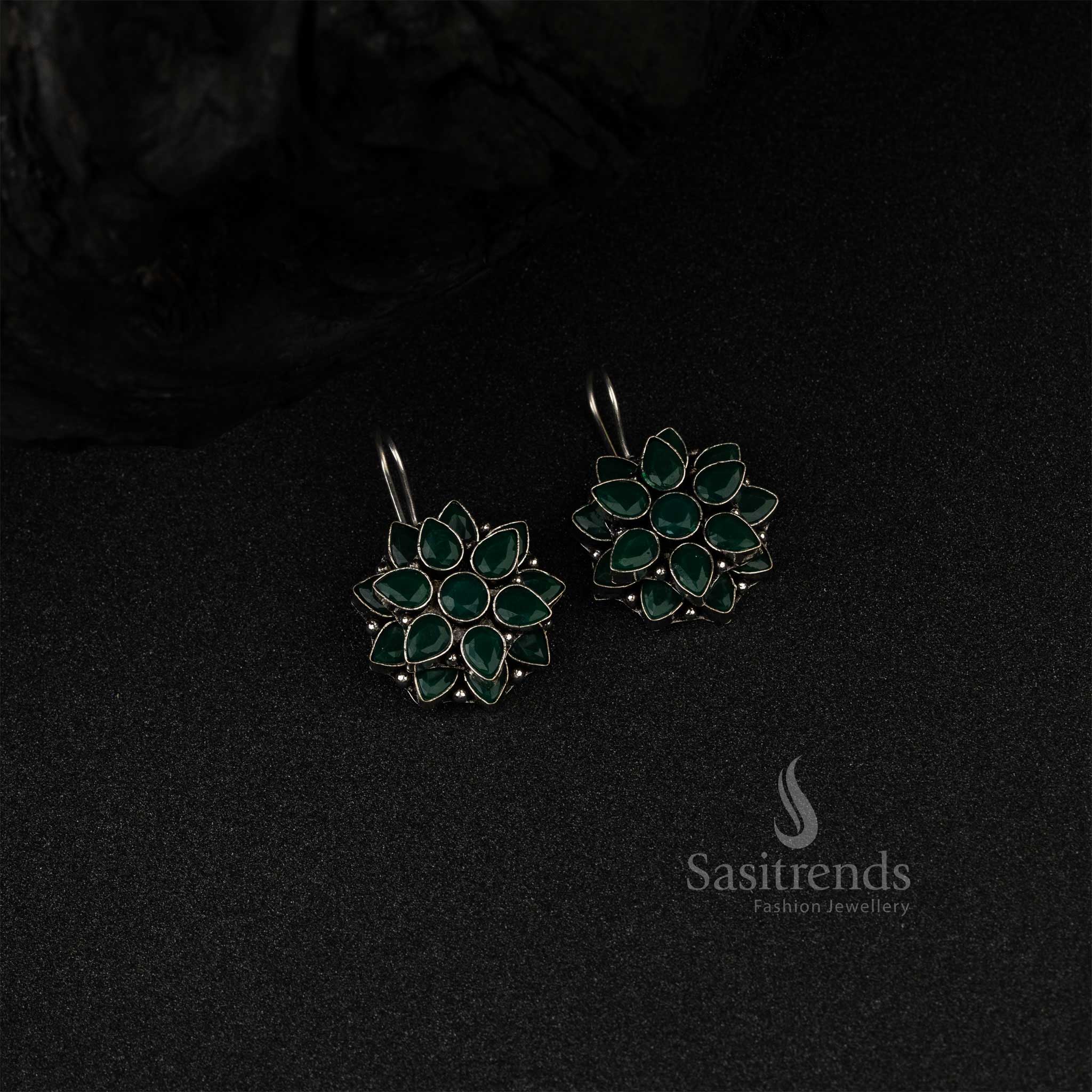New Double layered Flower Pattern Oxidized German Silver Earrings