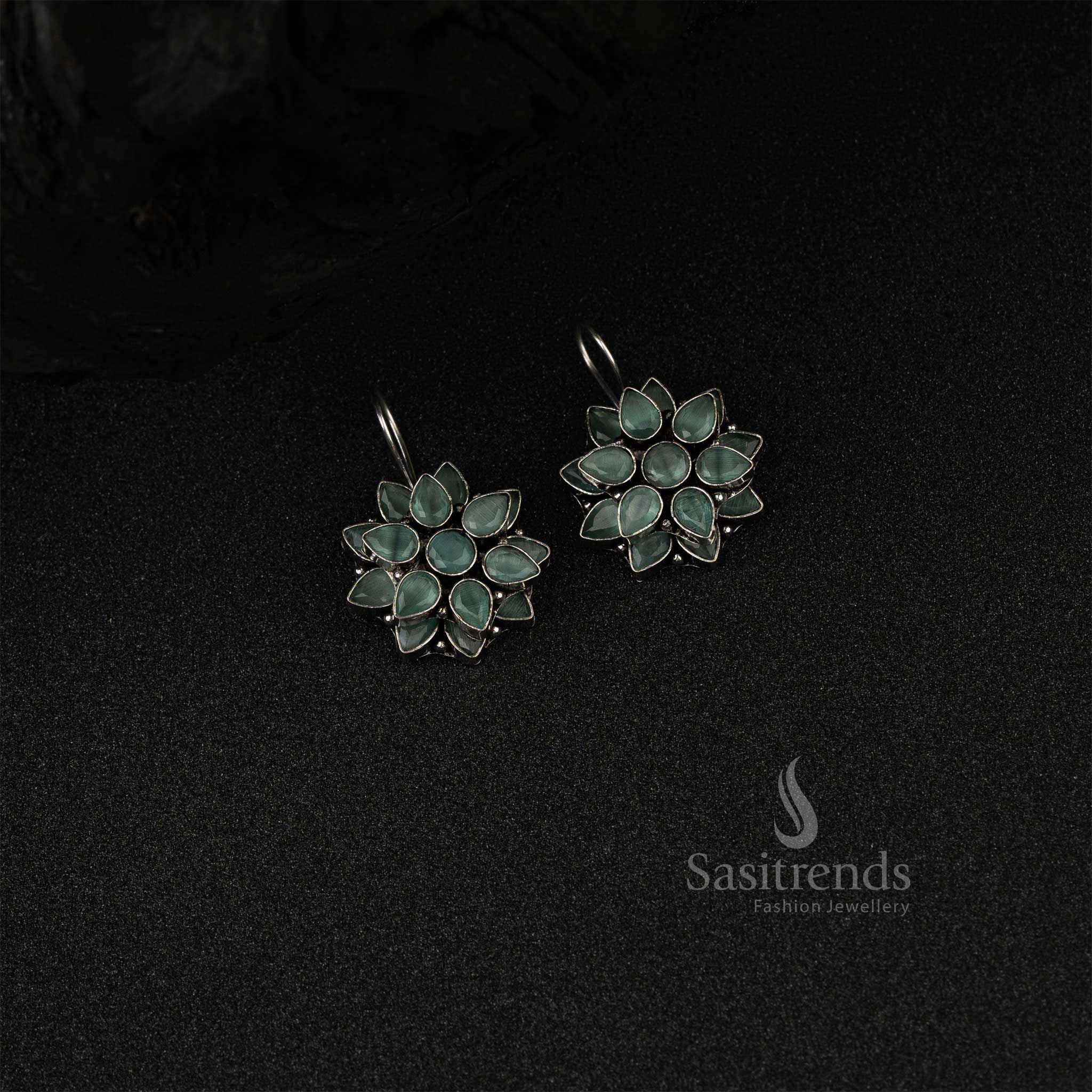 Party Wear AD Stones Oxidized German Silver Earrings