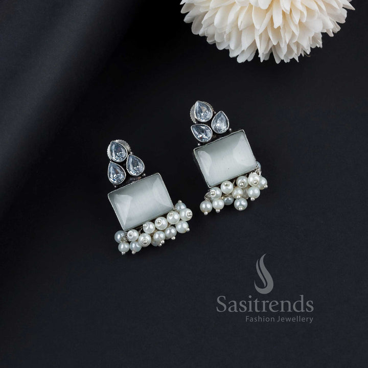 Captivating Oxidised German Silver AD Stones And Monalisa Pearl Earrings | Sasitrends