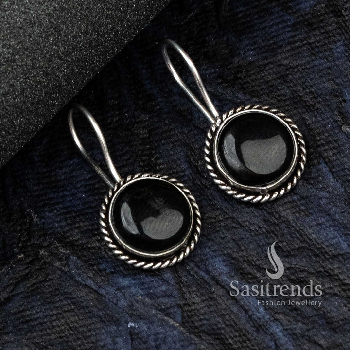 Elegant Black Oxidised German Silver Circular Designer Earrings Adorned With Lustrous Monalisa Stone – A Royal Tribal Jewellery Treasure - Sasitrends