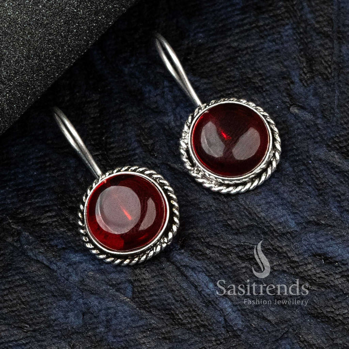Royal Vinous Oxidised German Silver Circular Earrings Featuring Traditional Craftwork And A Gleaming Monalisa Gem – A Rich Jewellery Piece - Sasitrends