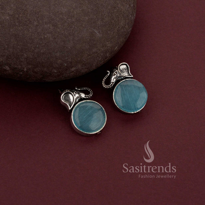 Oxidised Silver Elephant Designer Earrings Featuring Radiant Monalisa Stones – A Traditional Festive Jewellery Showpiece - Sasitrends