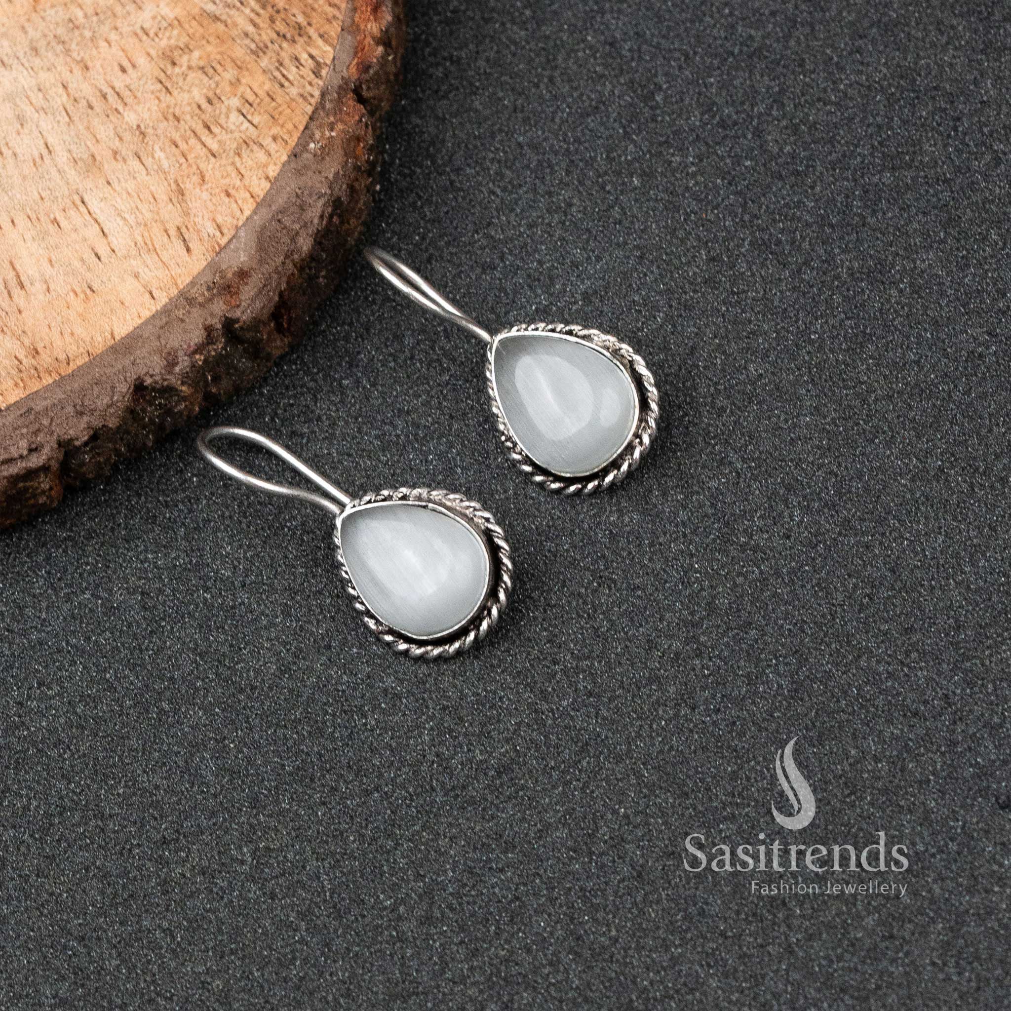 Latest Oxidized German Silver Water Drop Monalisa Stone Earrings 