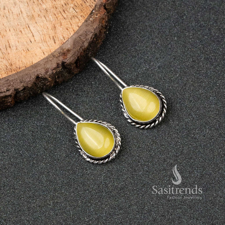 Sasitrends Oxidized German Silver Water Drop Monalisa Stone Earrings 