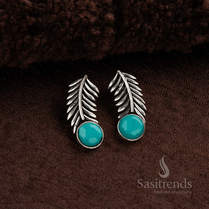 Boho Turquoise Monalisa Leaf Oxidised Silver Earrings With A Stylish Edge – An Artisan Look Jewellery Piece For Any Ensemble - Sasitrends