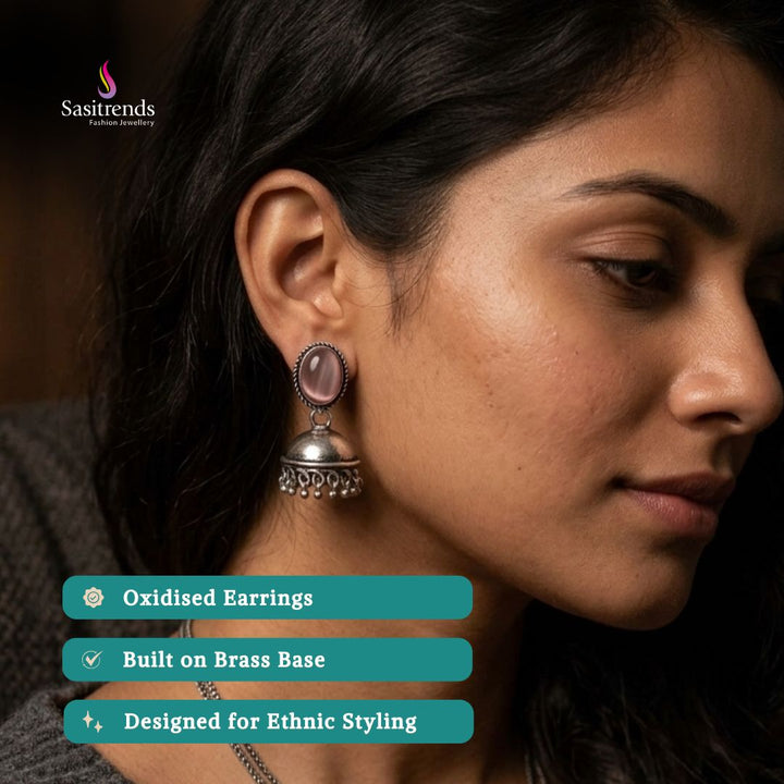 Oxidised silver plated earrings model image - Sasitrends